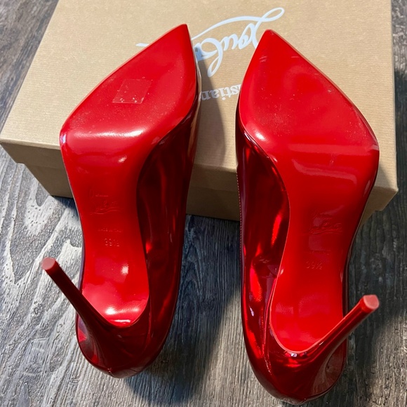 Christian Louboutin Kate 100 Psychic Lining Red Shiny Patent Heels - Picture 4 of 4